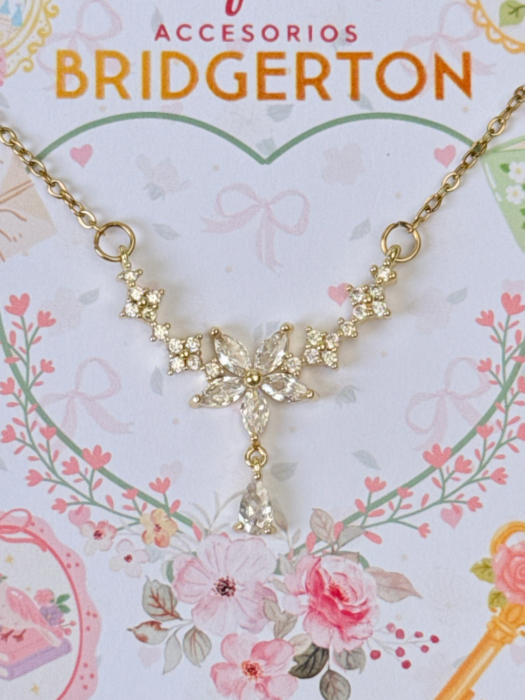 Cadena colección bridgertone flor con zirconias