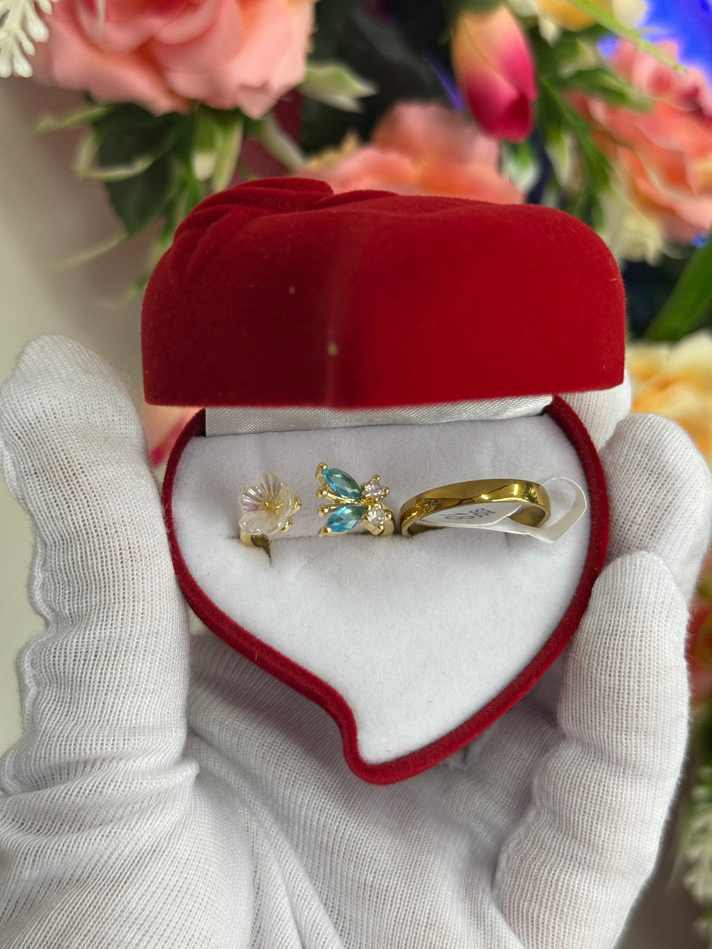 Anillo mariposa flor regulable 17 al 20 dorado