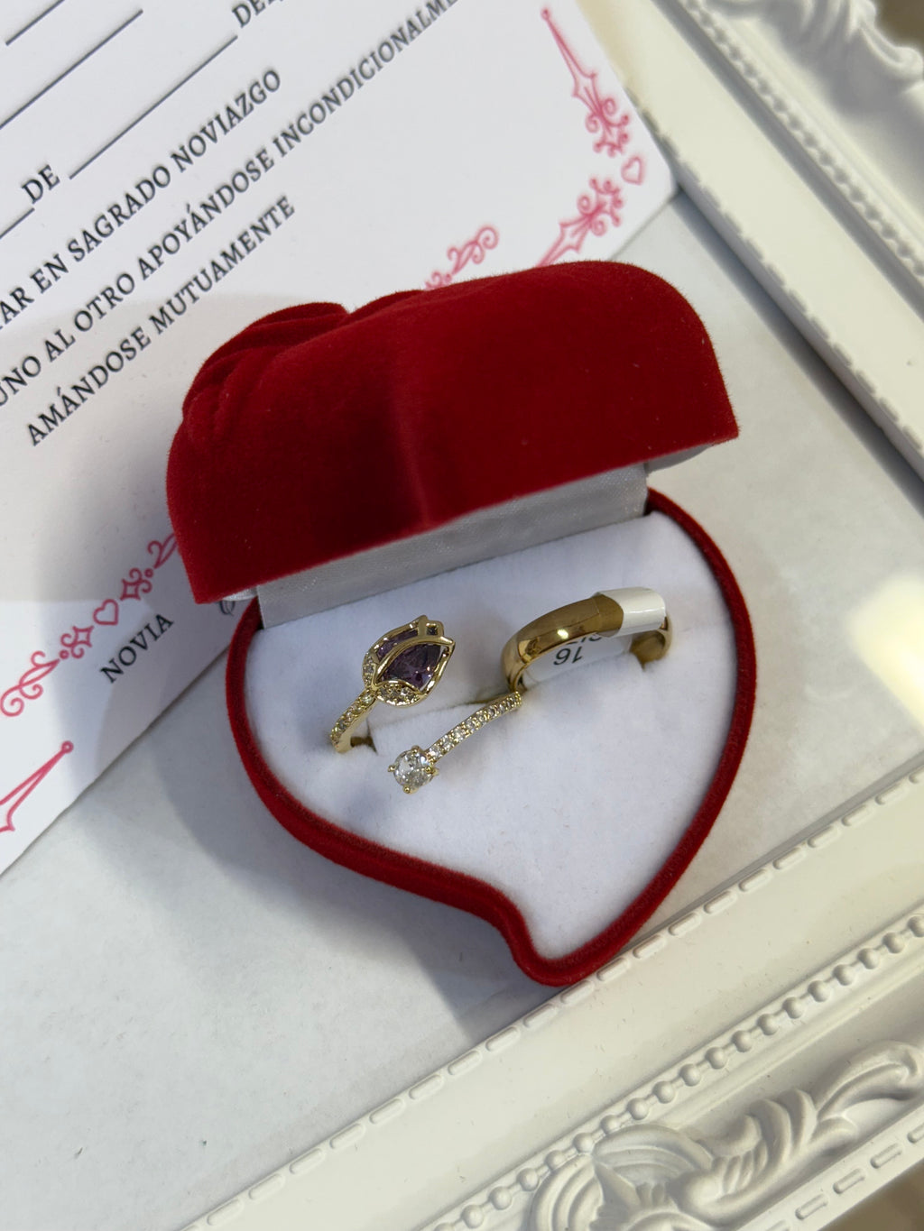 Anillo promesa tulipan violeta dorado regulable 17 al 20