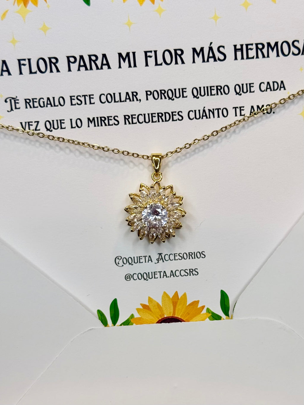 Cadena giratoria girasol + carta con dedicatoria (acero)