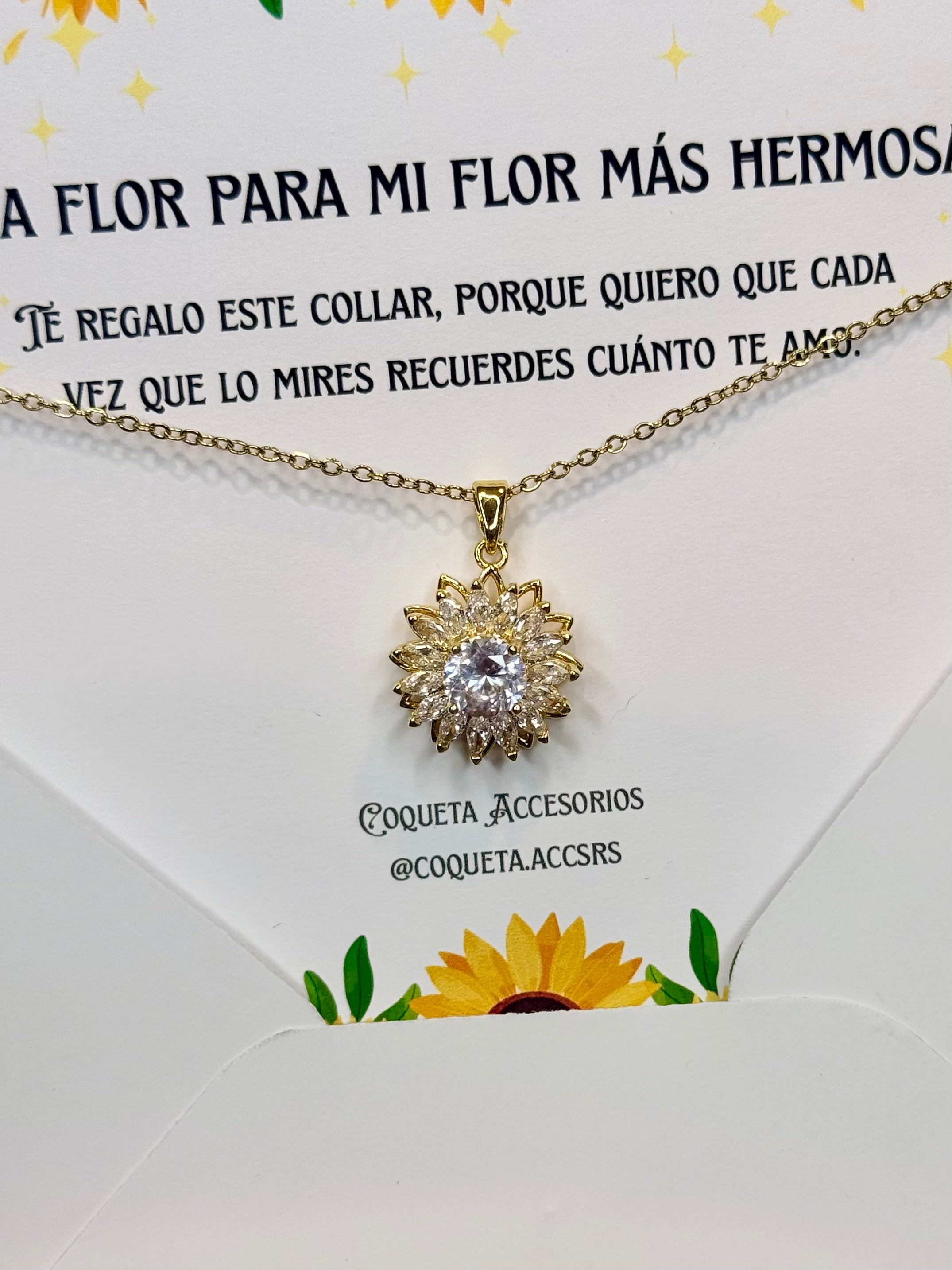 Cadena giratoria girasol + carta con dedicatoria (acero)