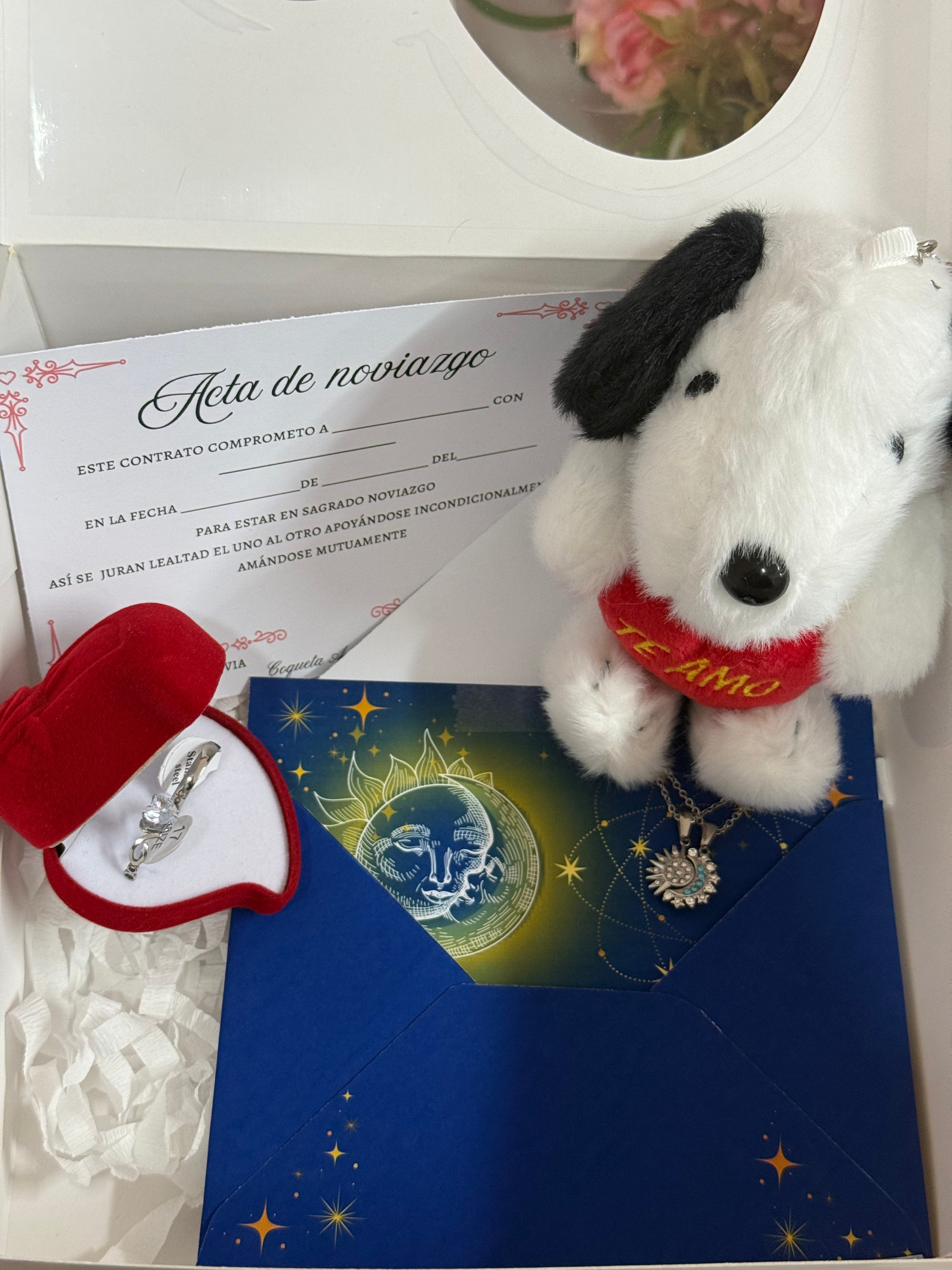 Combo snoopy sol y luna anillos promesa