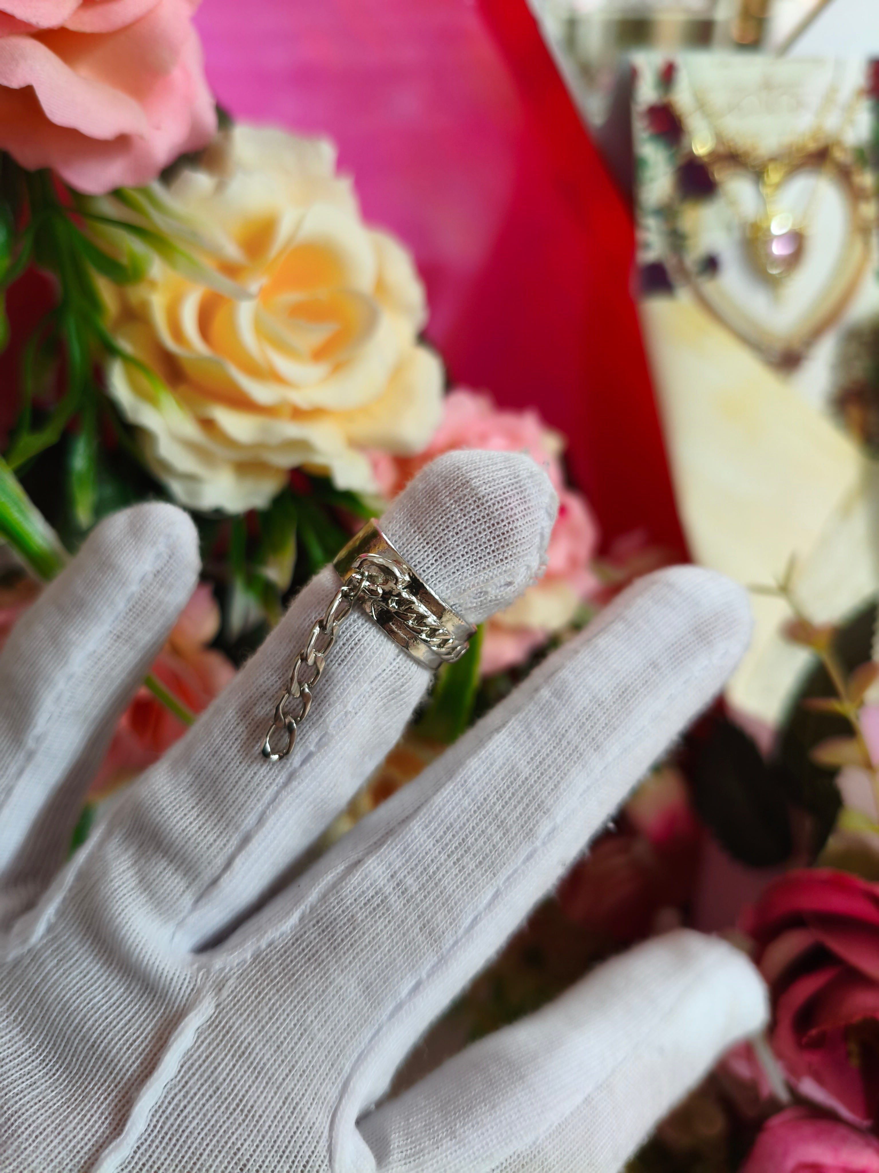 Anillo cadena regulable 16 al 17 plateado